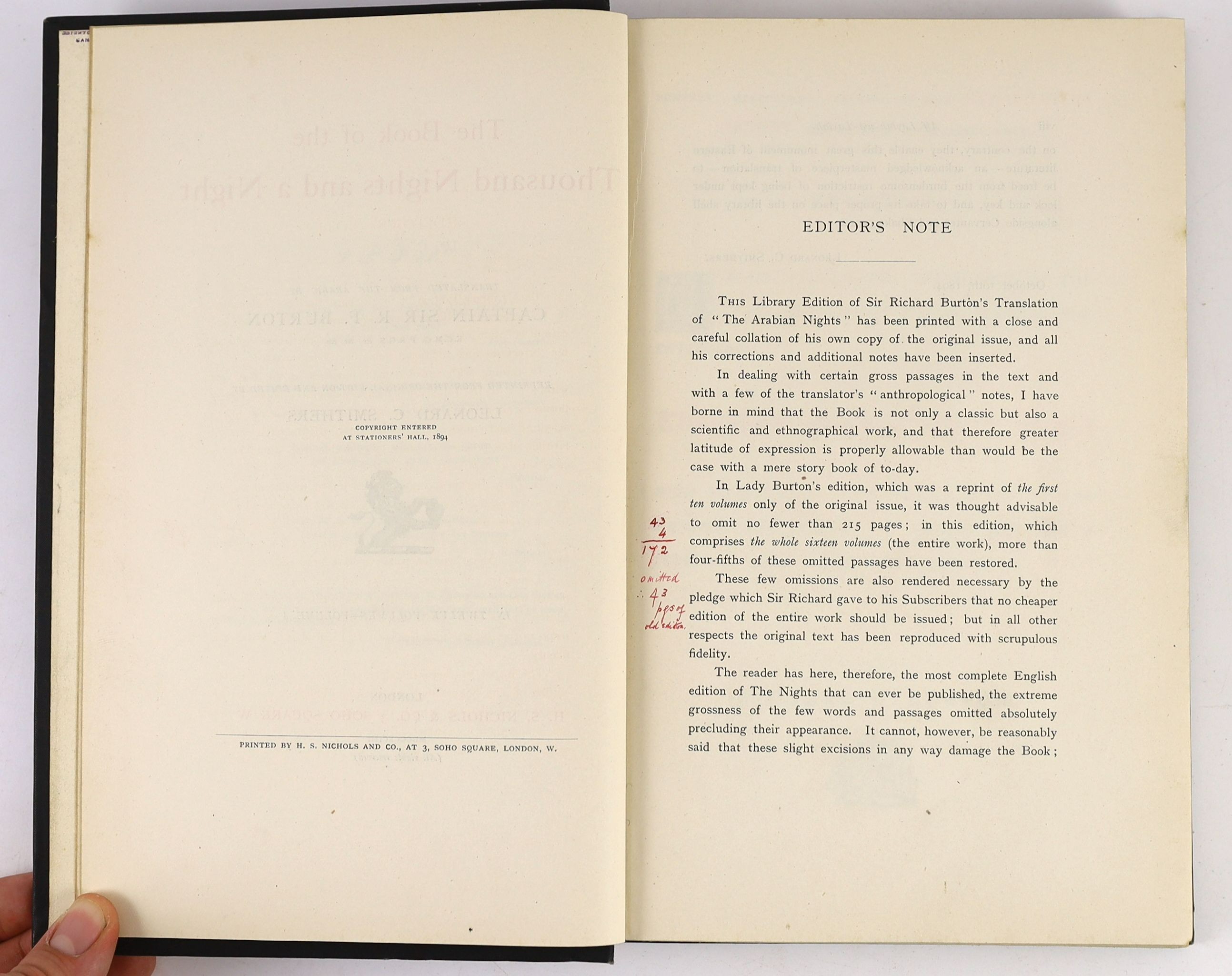 Arabian Nights - The Book of the Thousand Nights and a Night, with Supplemental Nights, Library edition, translated by Sir Richard Burton, 12 vols, 8vo, original cloth, with gilt Arabian design to front boards, contempor